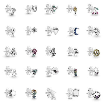 

2019 New Fashion S925 Sterling Silver Notes, Cherry, Cactus, Butterfly, Flower, Bumblebee, Meteor, Lucky Horseshoe Stud Earring