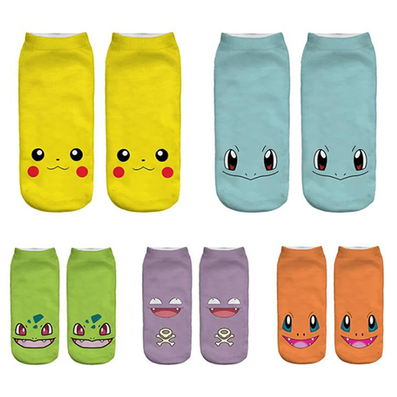 Pokemon Men Socks Action Figure Pikachu Fashion Sport Cartoon Xmas Lovers Low Ankle Boat Socks For Children Teens Man Women