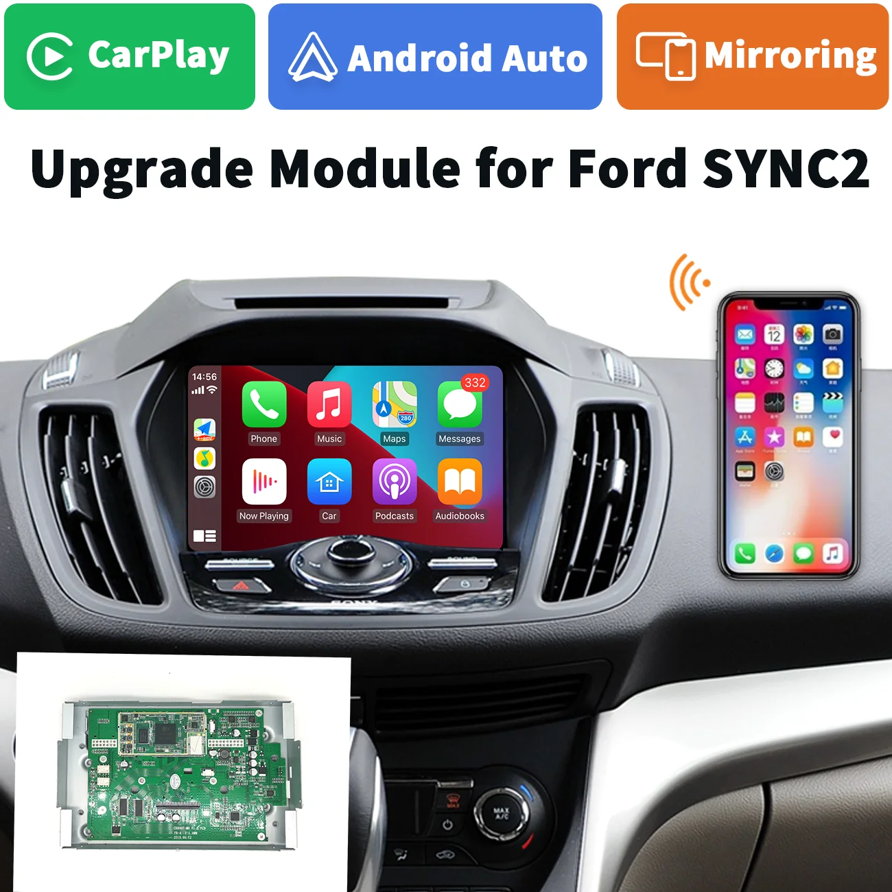 VISKOO Apple CarPlay Android Auto Upgrade Module for Ford SYNC2 KUGA