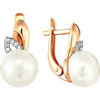 

Примаэксклюзив earrings with pearls and cubic zirconia in red gold