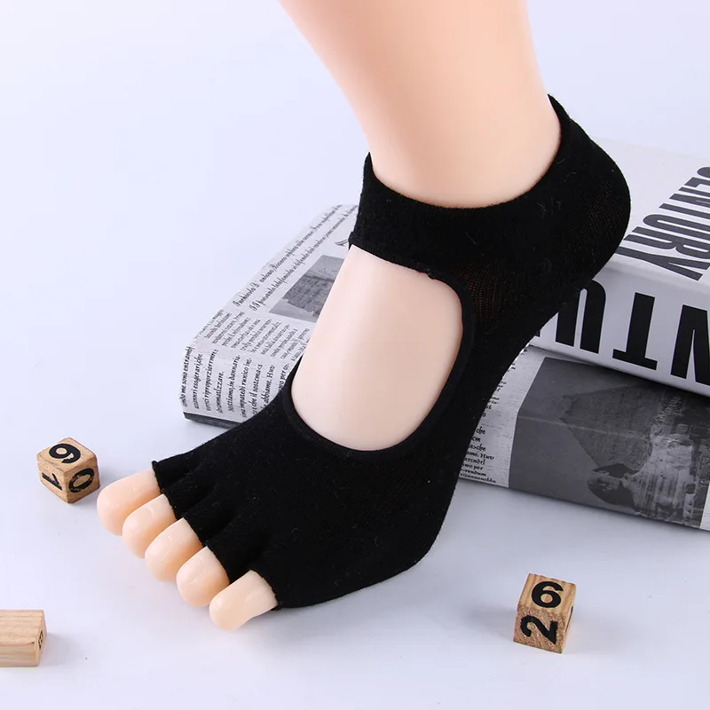 Women Yoga Backless Five Toe Anti-Slip Ankle Grip Socks Backless Silicone Non-slip Dance Gym Fitness Yoga Pilates Cotton Socks - Цвет: J