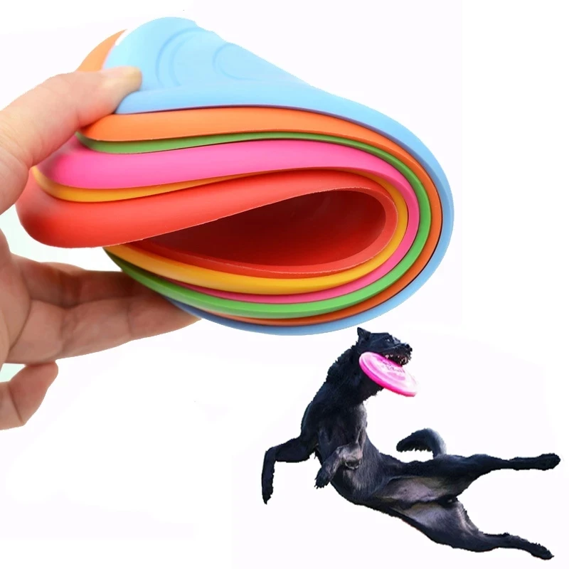 Platillo volador de silicona para perros y gatos, juguete divertido para mascotas, discos voladores suaves resistentes para masticar cachorro, suministros interactivos para perros