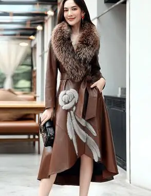 caramel colour Зимняя женская куртка высокого качества из овчины, шуба из меха норки и лисы, утолщенные теплые пальто, элегантная женская куртка из натуральной кожи G74 - Цвет: caramel colour