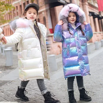 

-30 Russian winter clothes girl mother clothing waterproof real fur coat jacket for girl Down Teenager Outerwear parka children