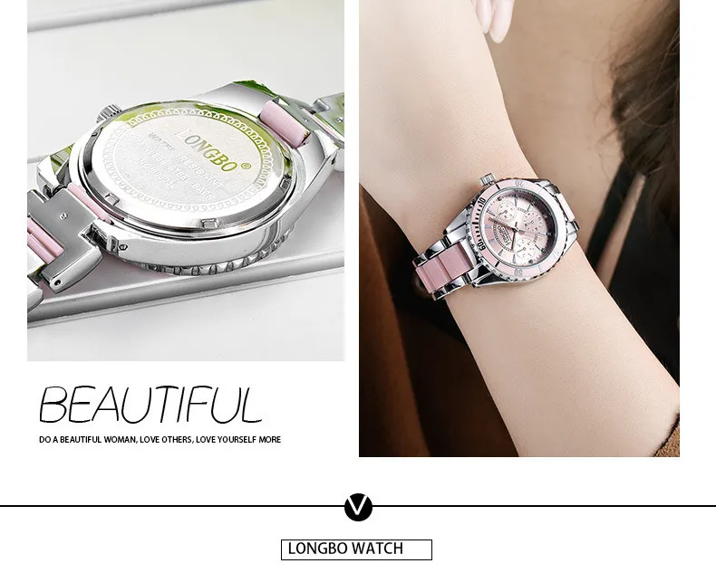 Женские часы от бренда Longbo, модные женские роскошные часы с керамическим браслетом из сплава, водонепроницаемые часы с нейлоновым ремешком#38