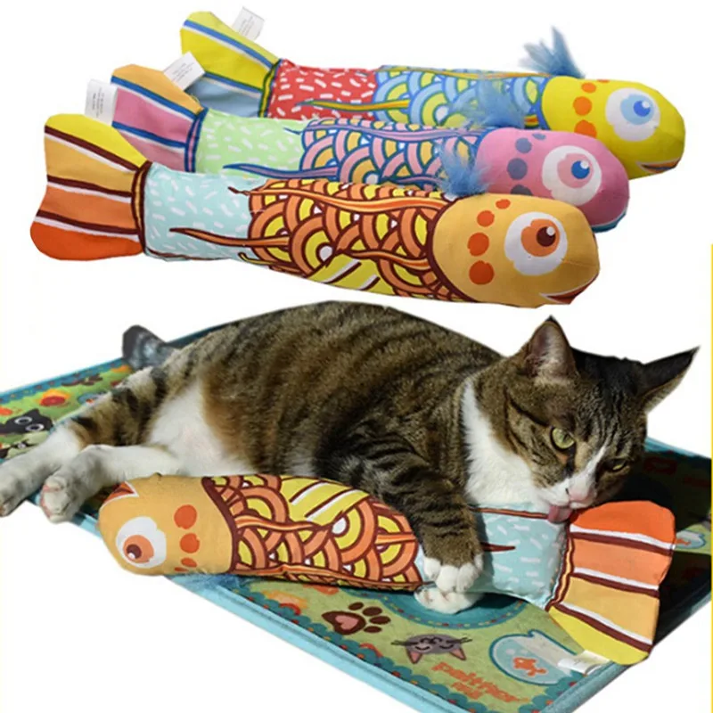 Fish design Interactive Crackle Fancy Catnip Cat Toy trainning Colorful Fish Cat Mint Funny Toys For Cat Teaser Pet Toys Pillow