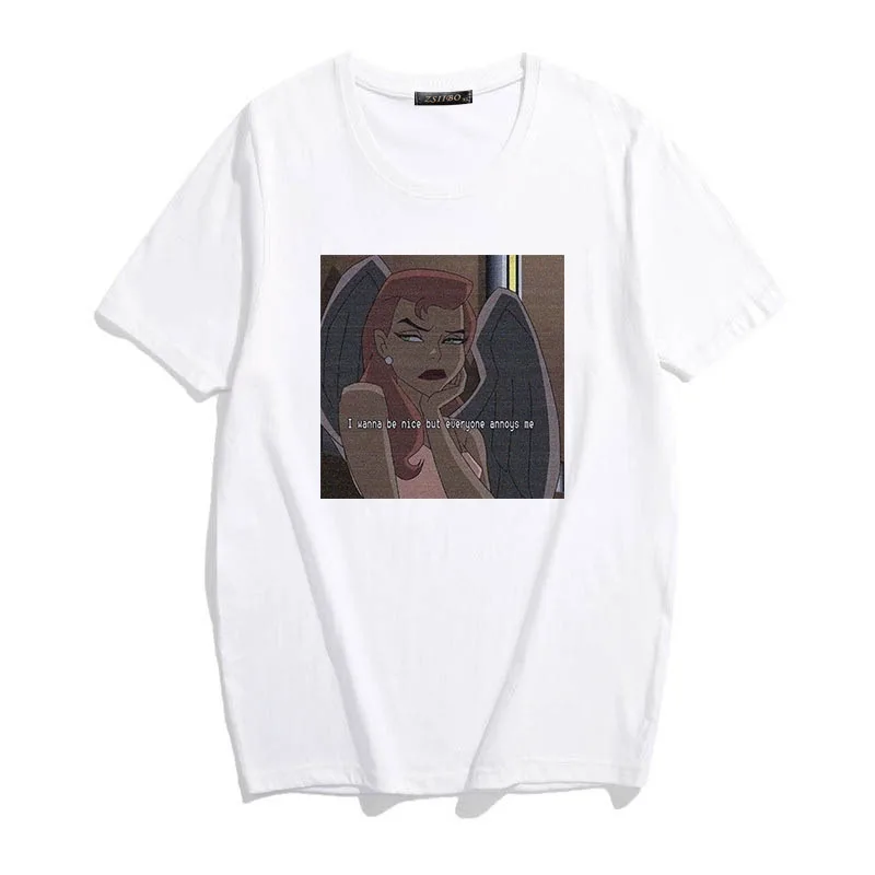 Ulzzang Забавный мультфильм аниме буквы ins шикарный принт топы тройники повседневные свободные размера плюс Harajuku Японская женская новая летняя футболка - Цвет: 2