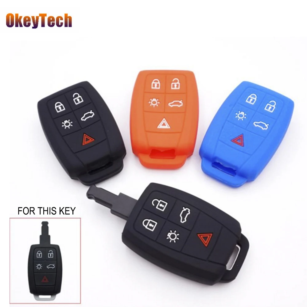 

OkeyTech 5 Buttons Silicone Car Key Protector Case Cover for Volvo XC90 C70 S60 D5 V50 S40 C30 Auto Key Fob Holder High Quality