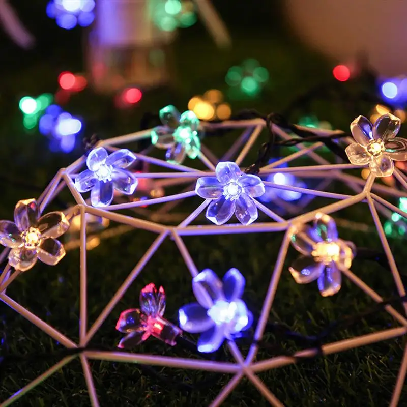 

7m 12cm 2m 6V Solar Garlands Garden Christmas Decor For Outdoor Peach Flower Solar Lamp Power LED String Fairy Lights