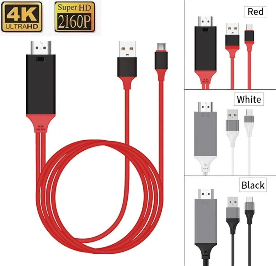 USB TYPE-C HDMI 케이블, HDTV 디지털 AV 컨버터 어댑터, 전원 케이블 포함, 삼성 안드로이드 아이폰용, 4K, 2M TYPE-C, 8 핀, 100 개