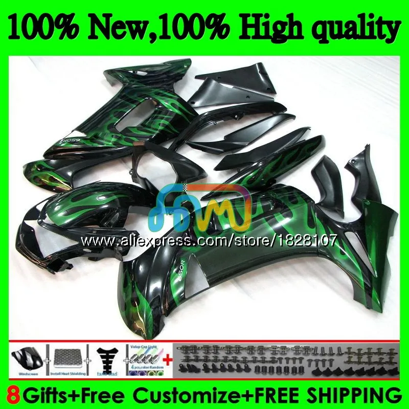 Корпус для KAWASAKI 650R ER6 F 650 R ER 6 F ER6F 06 650R-ER6F 6BS. 75 ER-6F ER 6F 06 07 08 2006 2007 2008 обтекателя зеленый пламенем комплект