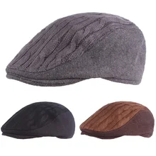 Мужская и женская вязаная плоская шапка, вязаная крючком шерстяная шапка для вождения, полосатый берет, Бейкер, плюща, шапки