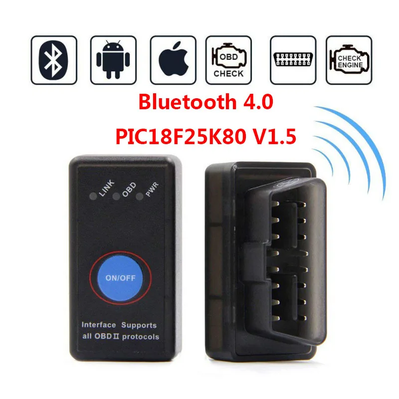 V1.5 ELM327 Bluetooth 4,0/2,0 PIC18F25K80 OBD2 автомобильный сканер для диагностики инструмент Авто сканер инструмент для iPhone/Android/PC считыватель кодов - Цвет: PIC18F25K80