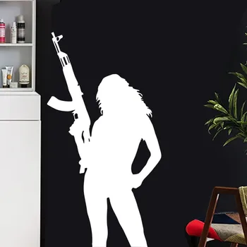 Rifle Gril AK47 Sticker Posters Vinyl Muurstickers Pegatina Decor Muurschildering Vrijheid Is Niet Gratis Rifle Sticker Gun Decal