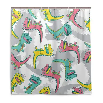 

Shower Curtain, Vector Seamless Background Colorful Cartoon Crocodile Customized Bathroom Shower Curtain Set with Hooks, W66