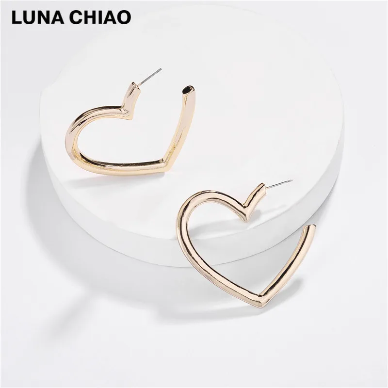 LUNA CHIAO осень зима новые трендовые серьги-кольца в форме большого сердца модные эмалированные серьги «сердце» ювелирные изделия для женщин - Окраска металла: A0807