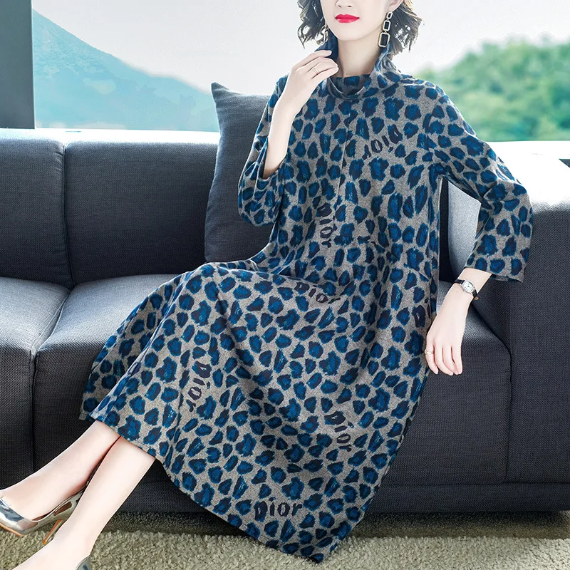 

Kuotaitai Import Angola Velvet Heap Collar Middle-aged Large Size WOMEN'S Dress 2019 Autumn And Winter New Style Skirt