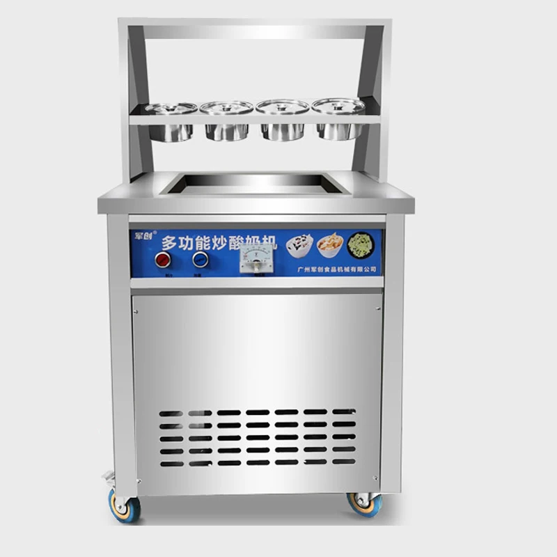 2021 New design fried ice cream machine stainless steel ice cream maker single pan ice cream roll machine 3