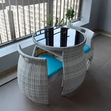 Combinaison petite Table et chaise en rotin rouge, balcon, chaise en rotin rouge, trois pièces, Table et chaise de loisirs en plein air, jardin, 2021