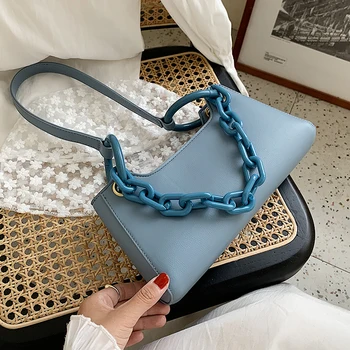 

Thick Chain Small PU Leather Crossbody Bags For Women 2020 Summer Simple Solid Color Shoulder Bags Handbags Cross Body Bag