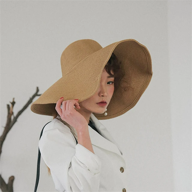 Summer Women Wide Brim Straw Hat 48cm Big Beach Sun Hats For Women Large Uv  Protection