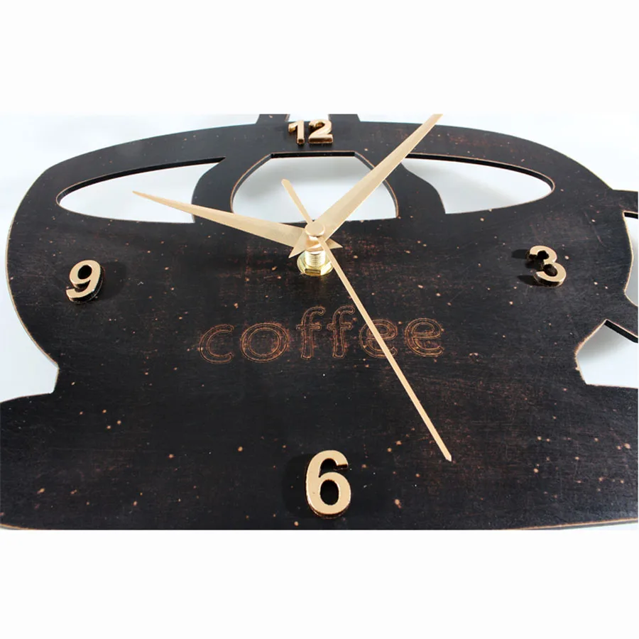 Kitchen Wall Clock Modern Design Coffee Cup Hanging Clock Pastoral Style Time Wood Watch Wall Clocks Home Decor Silent 12 inch