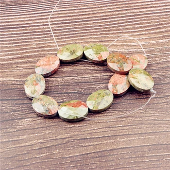 

LanLi Cut face oval unakite 16X16mm DIY accessories make necklace earrings hand string beads pendant sweater chain