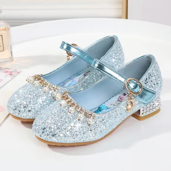 

Disney children high heels spring new girls princess shoes parent-child performance single shoes Frozen 2 elsa casual shoes