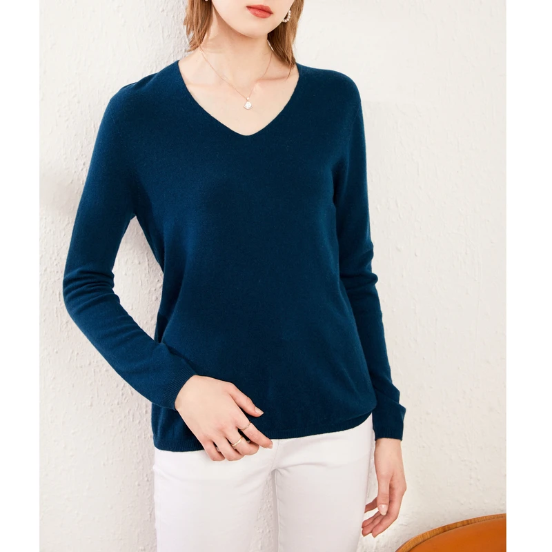 SuyaDream woman Wool sweaters 100%Wool V neck