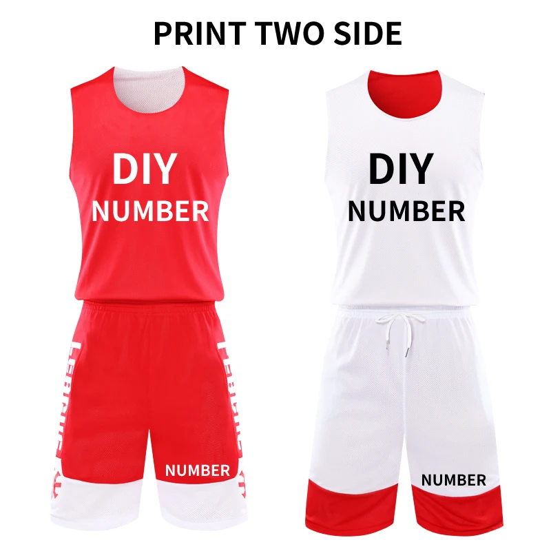 red white DIY Реверсивный Для мужчин баскетбольное двойного назначения униформа для игры в баскетбол в колледже США по индивидуальному заказу баскетбольной команды костюмы для будущих мам Футболка короткий - Цвет: red white DIY
