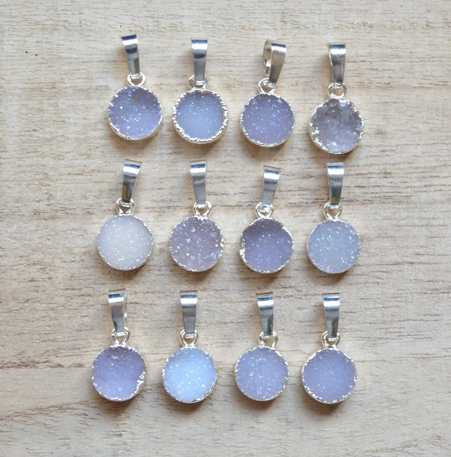 New 10 mm round druzy pendant ,crystal quartz pendants with Electroplated silvery edges