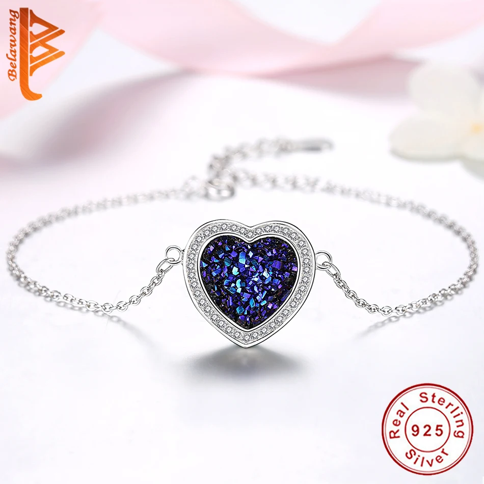Сердце моря синий резиновый 925 Серебряный браслет для женщин девушек помолвка вечерние регулируемый браслет украшение подарок