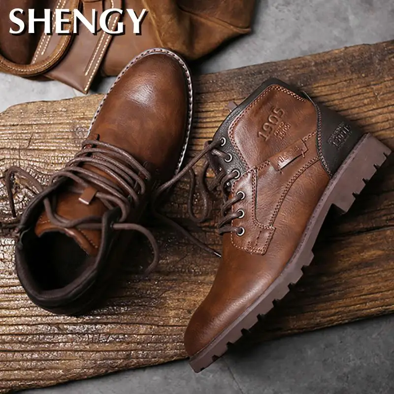 Men Shoes Autumn Winter Boots Retro Style Ankle Boots Lace Up Casual Boots High-top Shoes For Men Wear-resistant Zapatos Boots