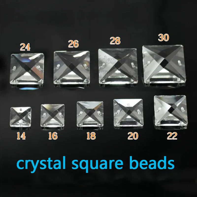 50 Clear 18mm Glass Square Bead Crystal Prism Chandelier Chain Lamp Part 2 Holes 