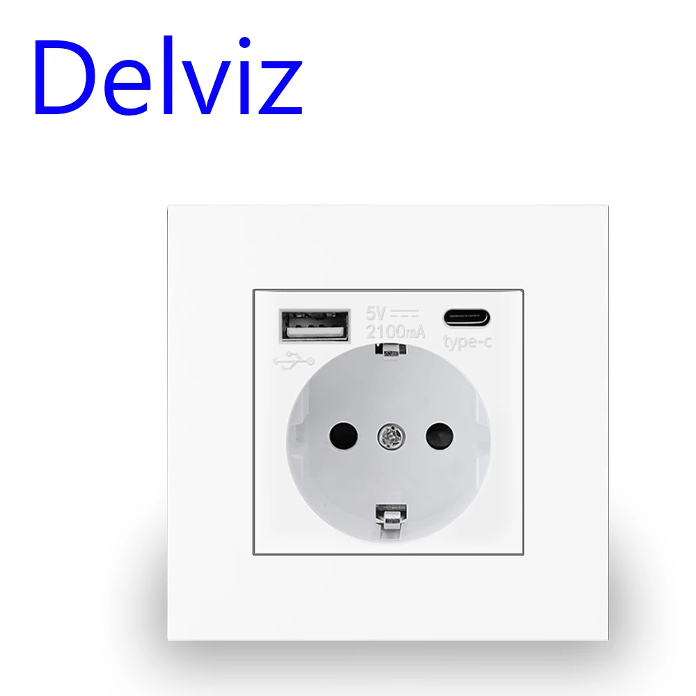 Delviz Wall type C Power Outlet, 18W Intelligent compatible, 5V 3A With usb Ports Quick charge, EU Standard USB charging Socket