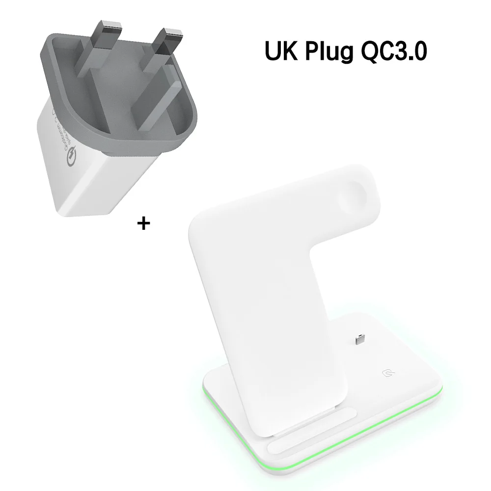 Qi 15W Wireless 3 in 1 Stand Station Charger For Apple Watch 5 4 3 2 Iphone 11 Pro Max XS MAX XR 8 Plus X Iwatch Airpods Pro 1 2 - Тип штекера: White UK Plug