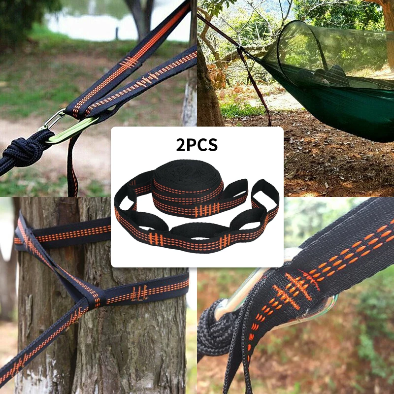 2Pcs Barbed Black Outdoor Camping Hammock Straps Hammock Straps Special Reinforced Polyester Straps 5 Ring High Load-Bearing