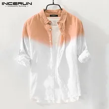 INCERUN, модная рубашка с градиентом, мужская рубашка с длинным рукавом, хлопок, высокое качество, повседневные топы на пуговицах, брендовые рубашки для мужчин, Camisa