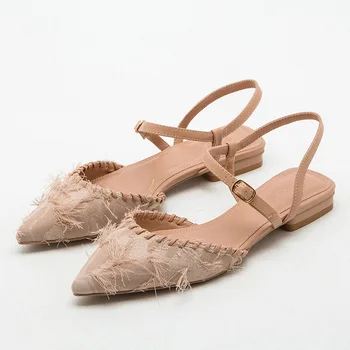 

CINESSD Flock Fringe Summer Shoes Woman Sandals 2020 New Flat Buckle Sandals Female Chaussure Femme Fashion Soft Women Shoes 43