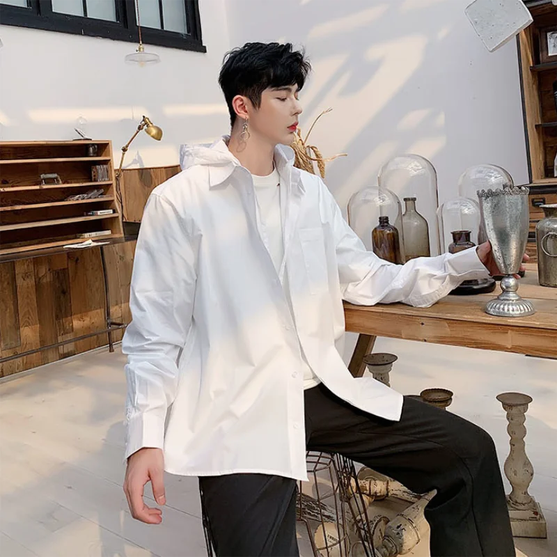 men s suit coat spring and autumn new korean version of youth sunshine modern leisure easy to match large size coat Men's Hooded Long-Sleeve Shirt Spring And Autumn New Fashion Sunshine Youth Hip Hop Casual Loose Large Size Shirt