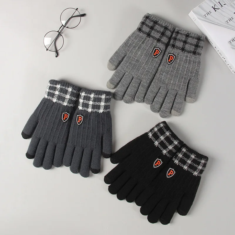 Winter Thickened Men's Gloves Spring Warm Elastic Plus-Size Cycling Knitting Wool Touchscreen Office Gloves Male Students