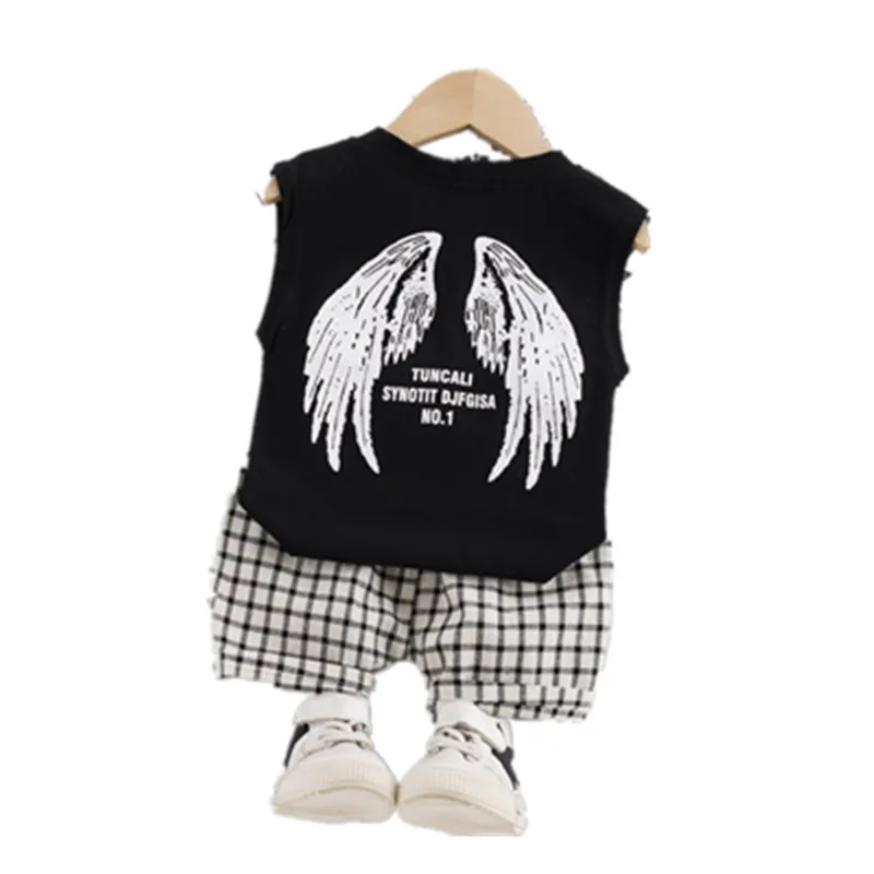 Children New Summer Fashion Clothes Baby Girls Boy Letter Vest Plaid Shorts 2Pcs/sets Kids Infant Outfit Toddler Casual Clothing | Детская