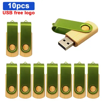 

10pcs/lot Free LOGO Wooden Rotatable Usb Flash Drive Pendrive 2.0 Bamboo Wood Pen Drive 4GB 8GB 16GB 32GB 64gb Memory Stick Gift