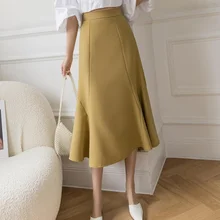 

Spring Summer Women Chic Asymmetrical Midi Long Skirts Elegant Fashion Casual Ruffle High Waist Skirt Female Long Fishtail Skirt