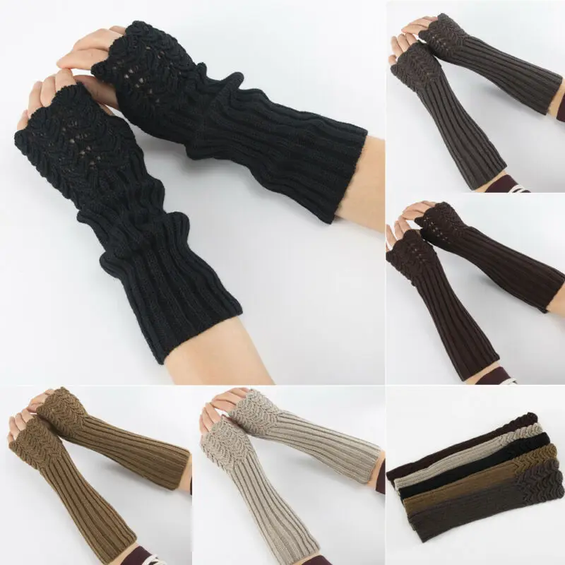 Зимние трикотажные теплые длинные перчатки без пальцев женские рукава Теплые Мягкие Рукавицы Великобритания