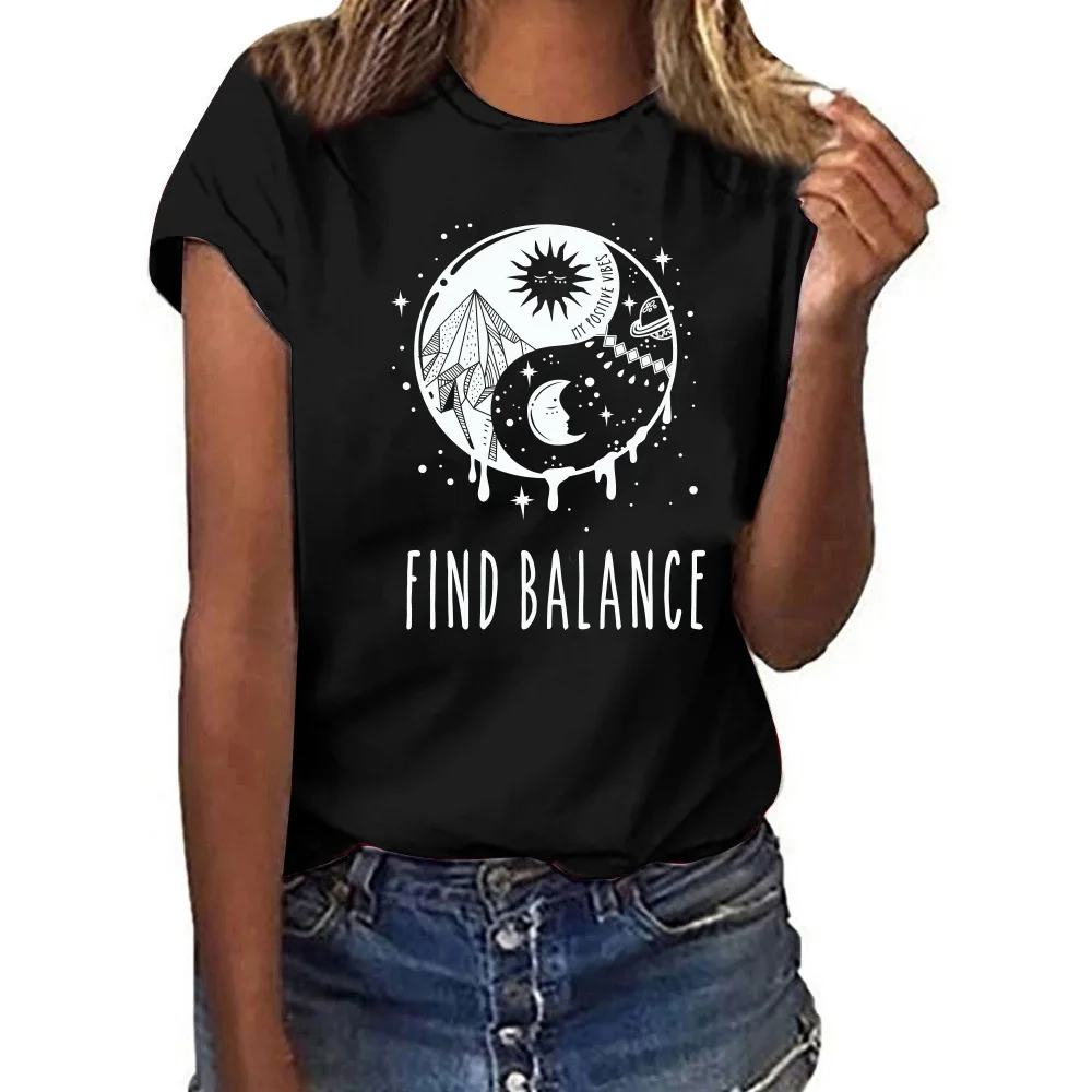 Футболка Find Balance женская летняя топ с коротким рукавом изображением солнца Луны