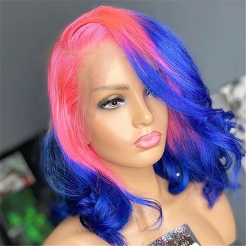 

Preferred Pre Plucked Pink And Blue Human Hair Wigs Remy Hair Wig Ombre Lace Front Wig Glueless Transparent Lace Wigs for Women