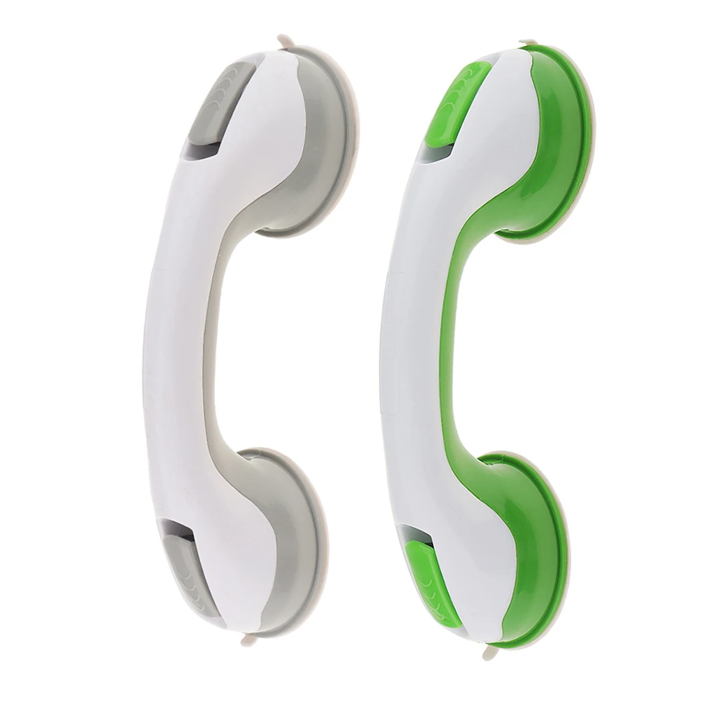 2 Pcs Durable Suction Helping Handle Safety Cup Grab Bar Handrail Bathroom Shower Bathtubs Grip Rails 10'' Green Grey