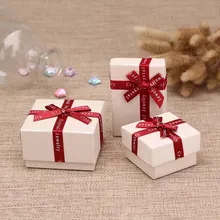 1 Pc Necklace Earring Jewelry Boxes Paper Beige Color Red Ribbon Bowknot For Jewelry Packing Display Gift Geometric Box