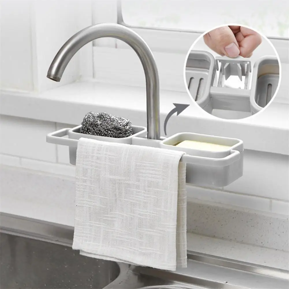 

Kitchen Sink Drainer Soap Sponge Storage Rack Shelf Adjustable Buckle Tray Organizer Durable kitchen Tools Easy To Install